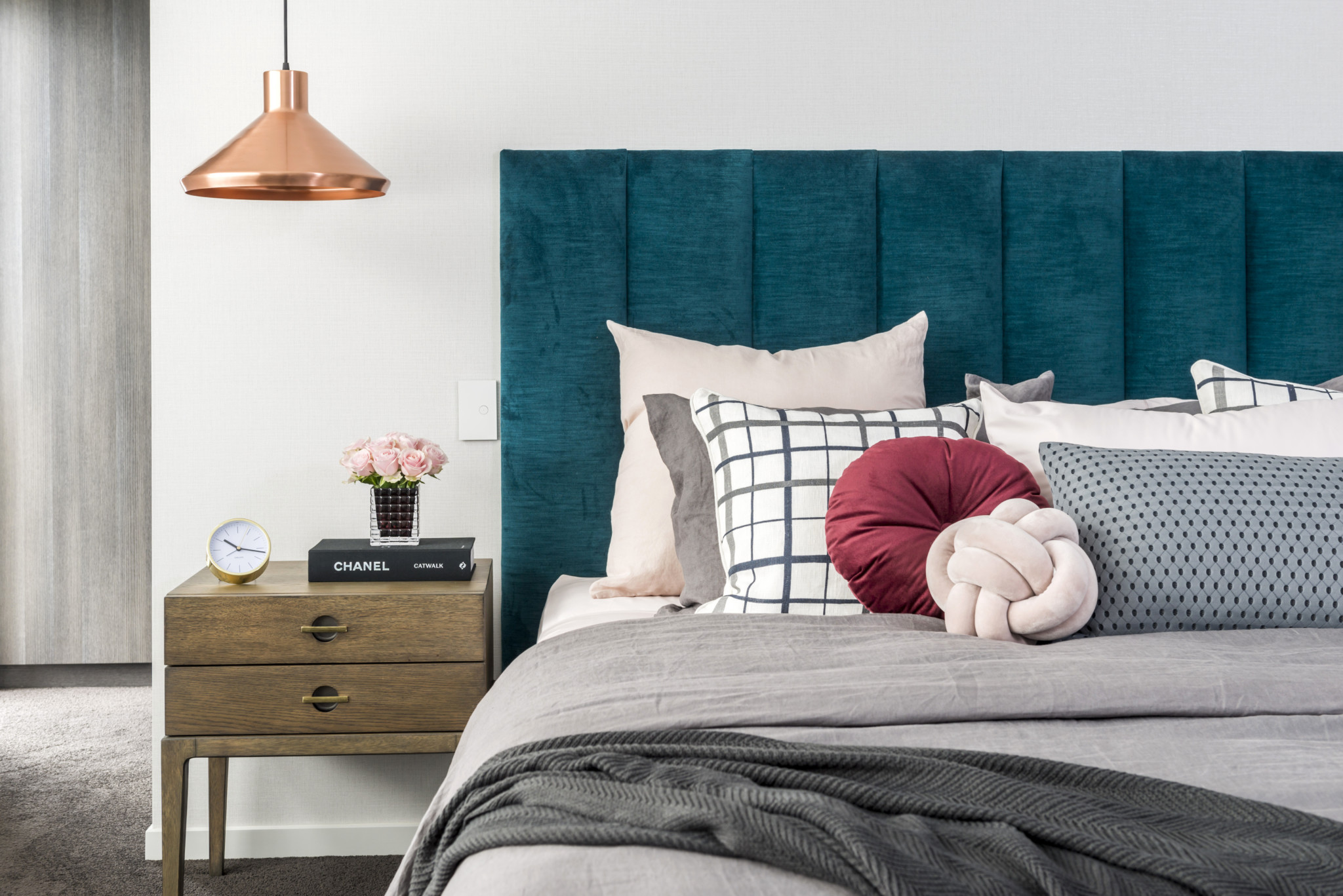 Bed Styling with side table plants