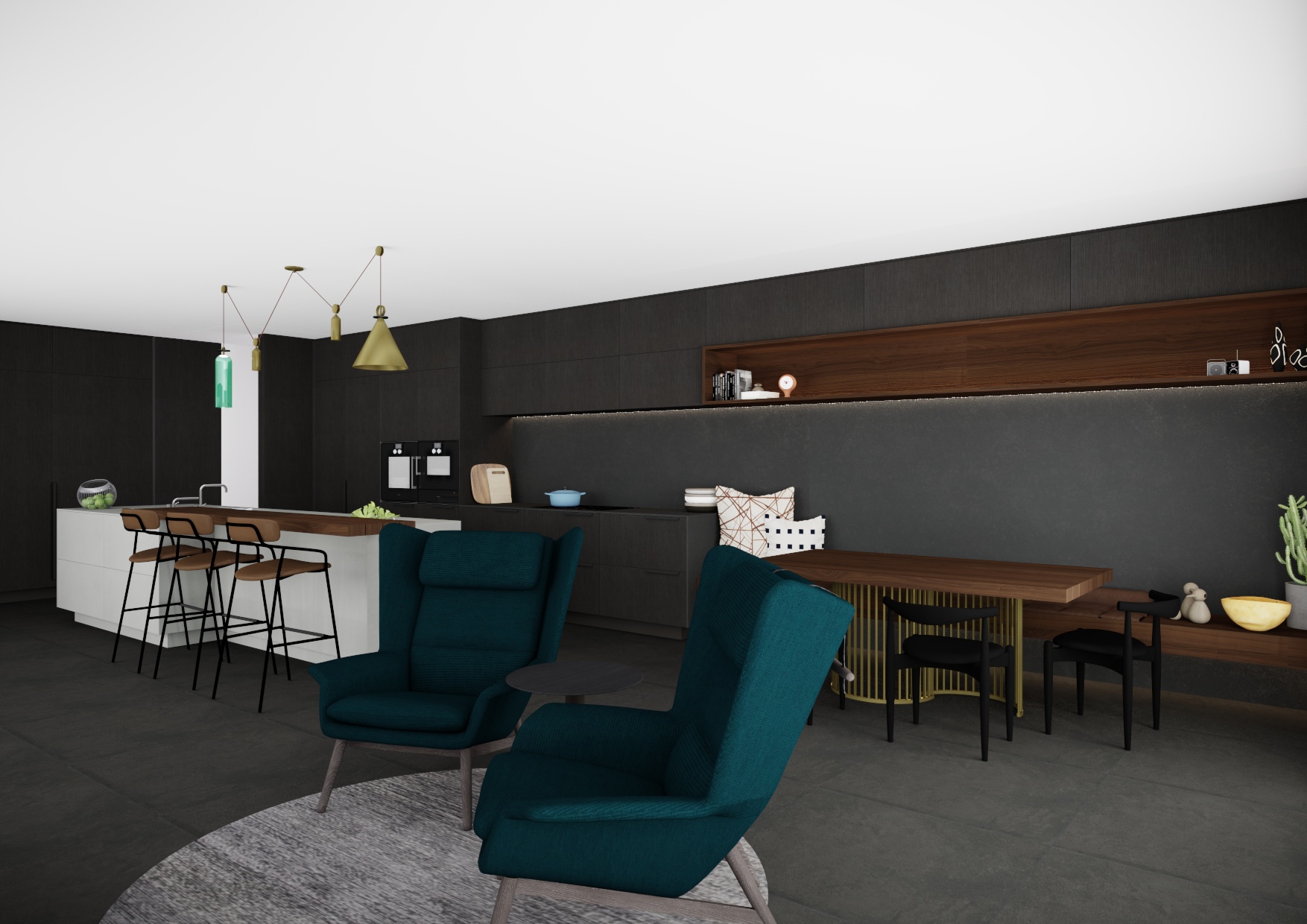 Redland Bay Residence: Kitchen couch renders