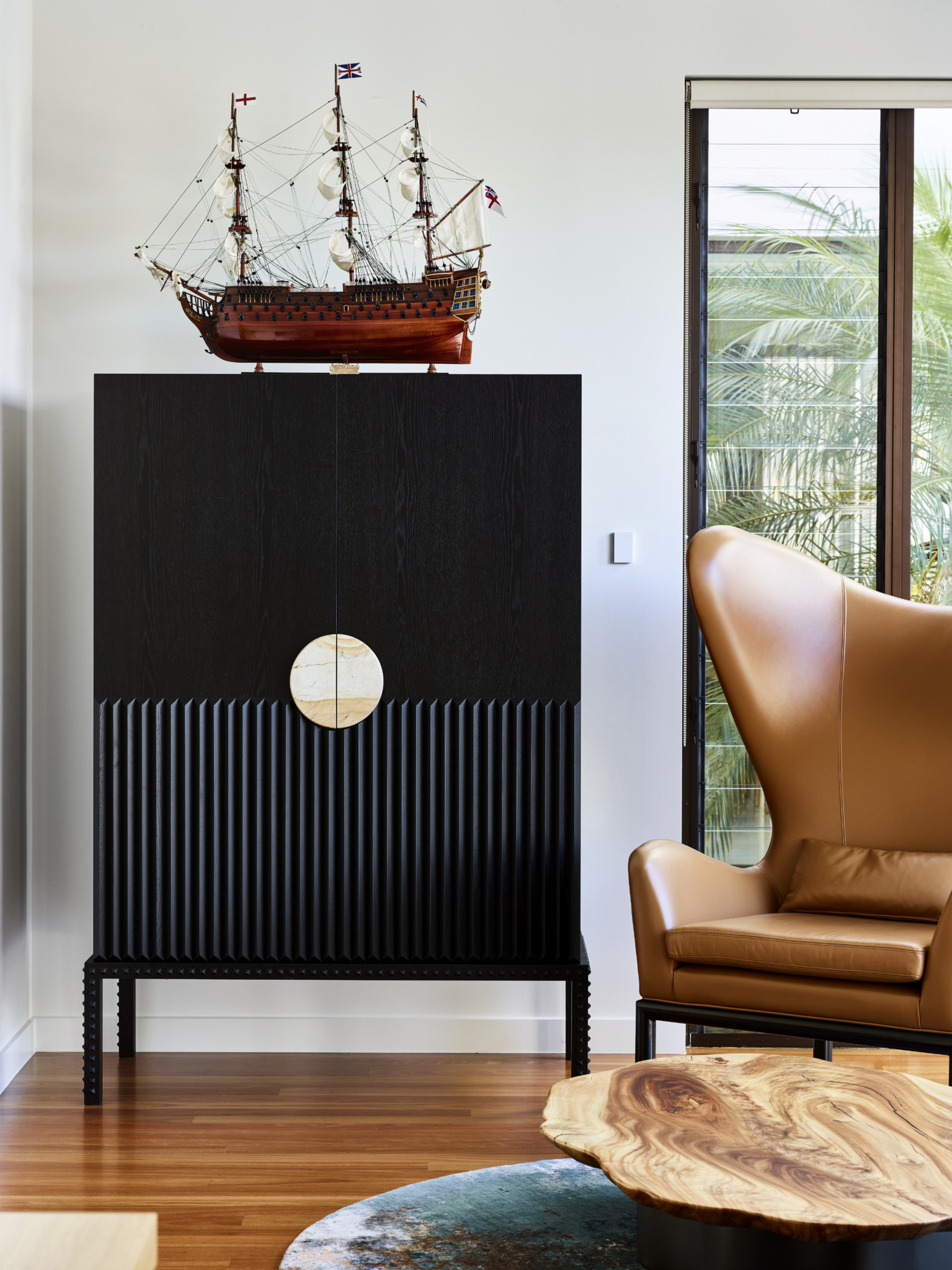 ship design on living room area