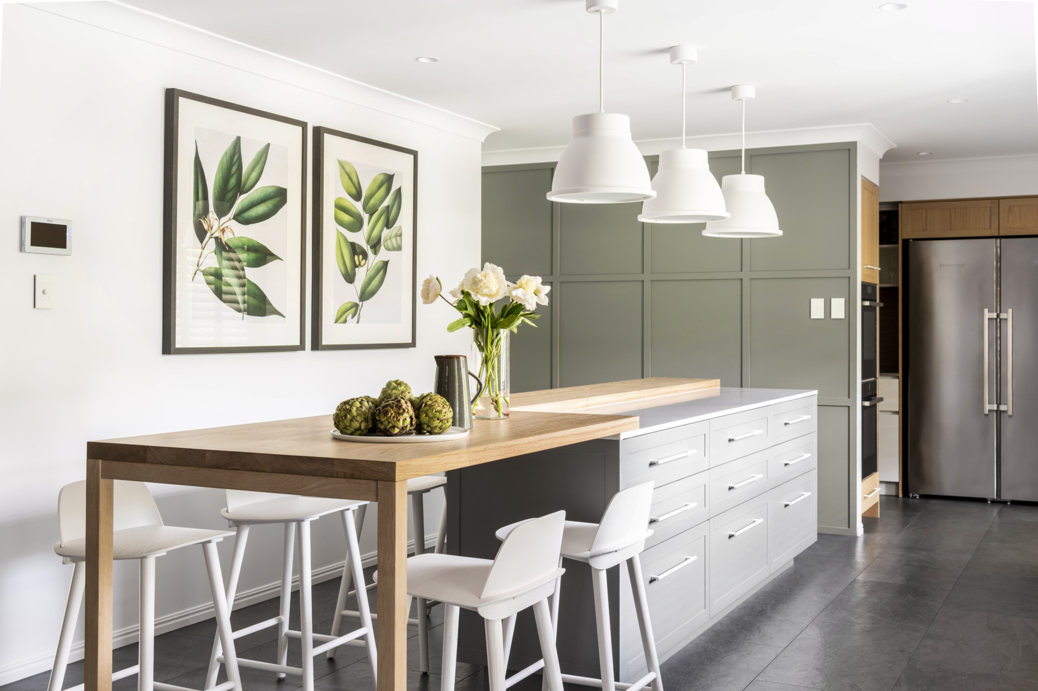 kitchen designs with long chairs and cabinet style