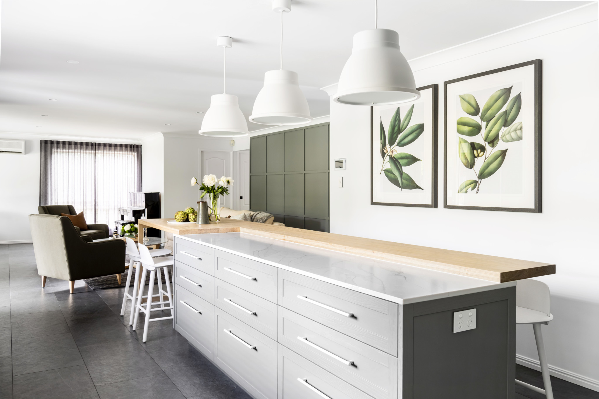 living room with cabinets