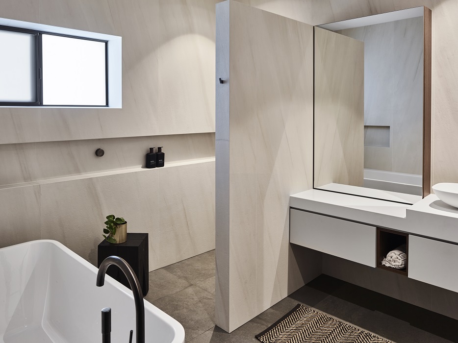 Bush Hammered bath tub area