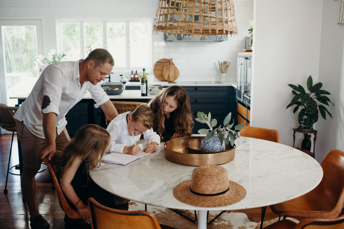 kitchen with family