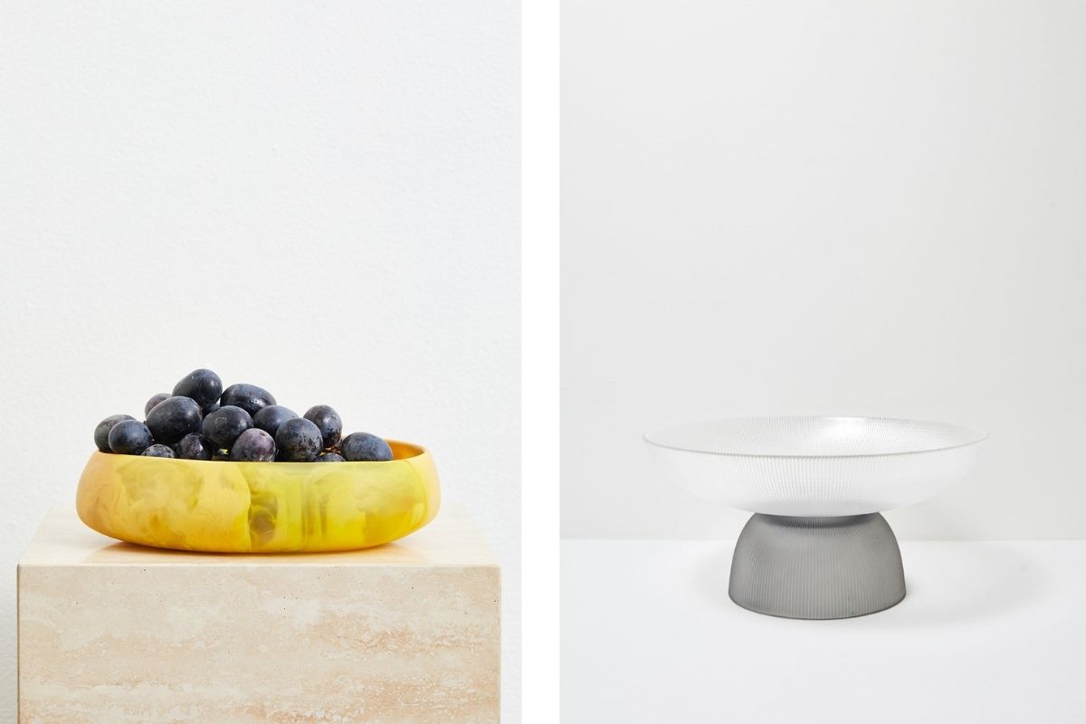 Left: Design by Dinosaur Designs Right: Viento Double Glass Bowl by Papaya