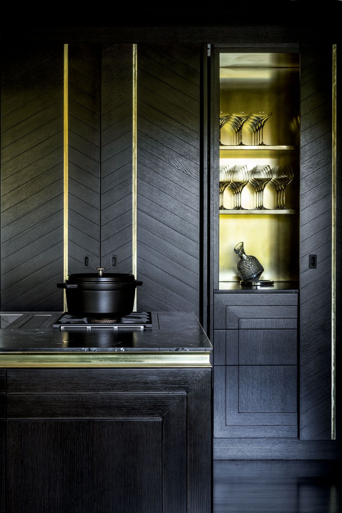black gold and white kitchen design