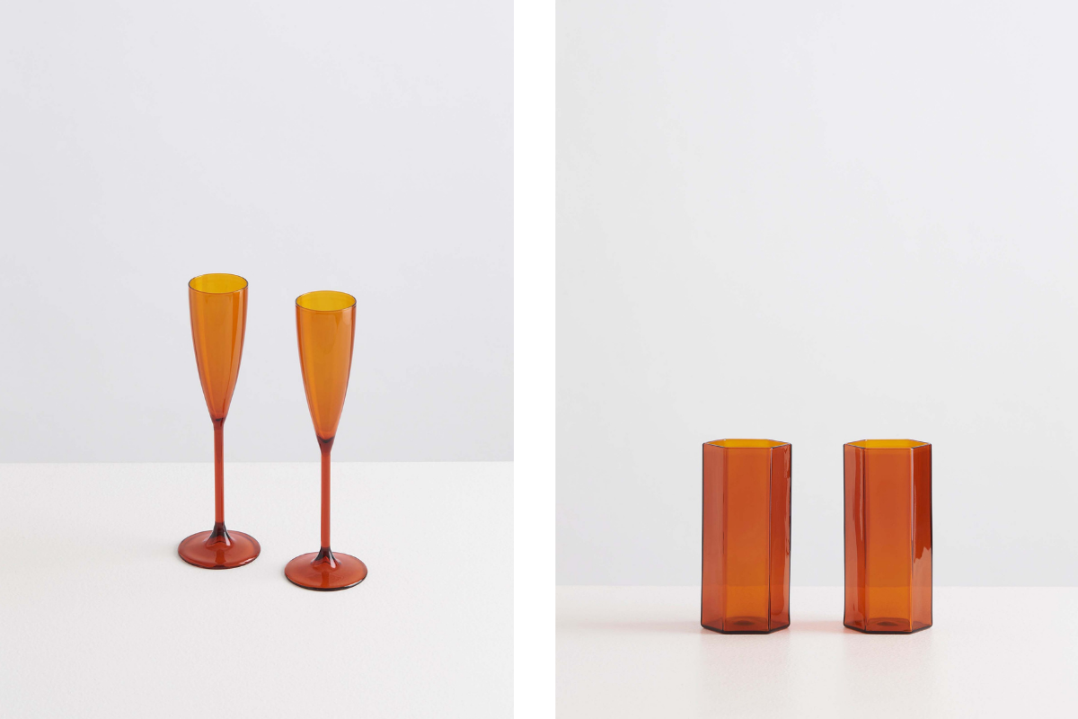 Maison Balzac Champagne Flûtes in 'Amber' + Coucou Tall Glass Sets in 'Amber' + Coucou Carafe in 'Pink'