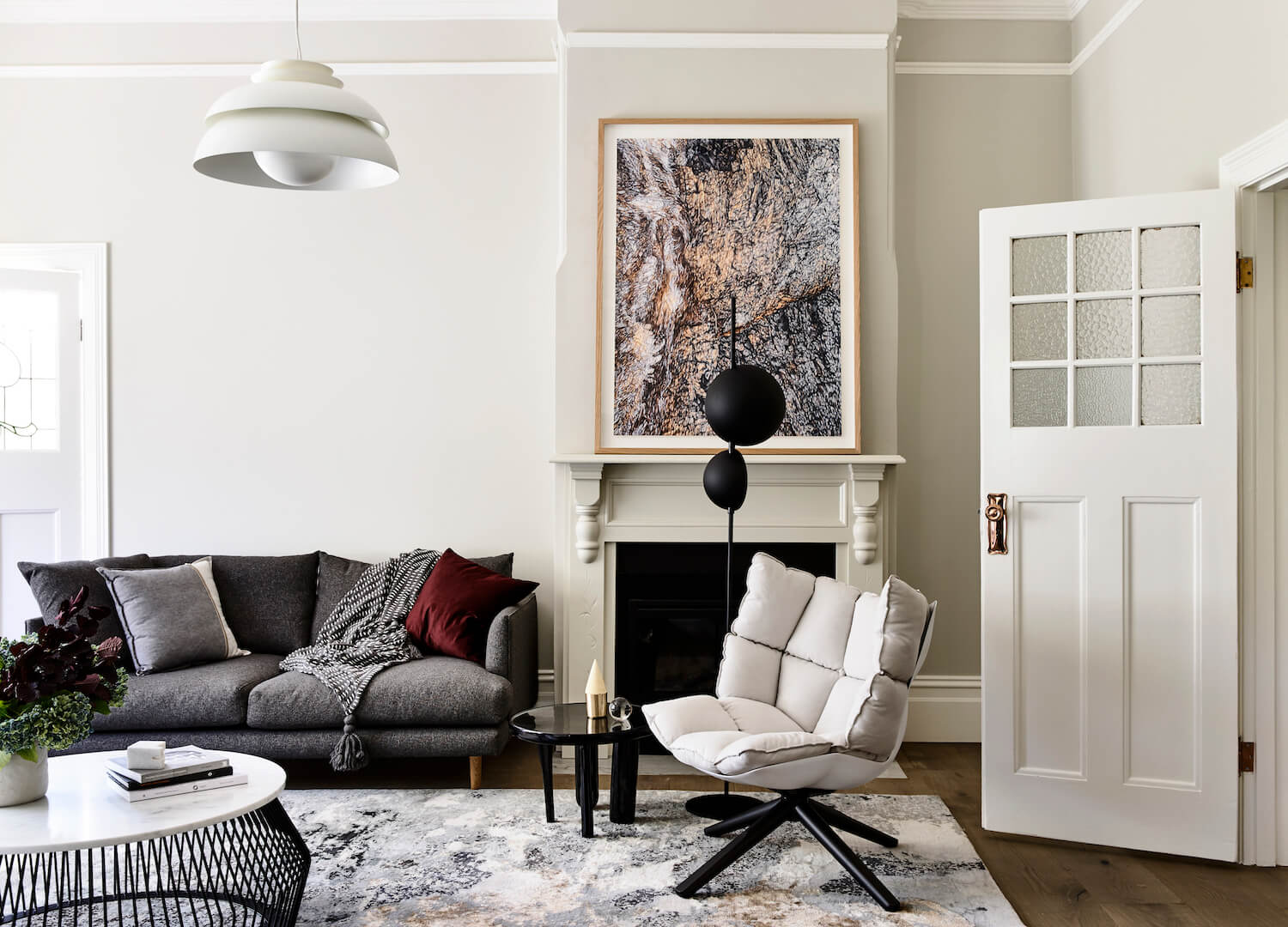 black and white interior